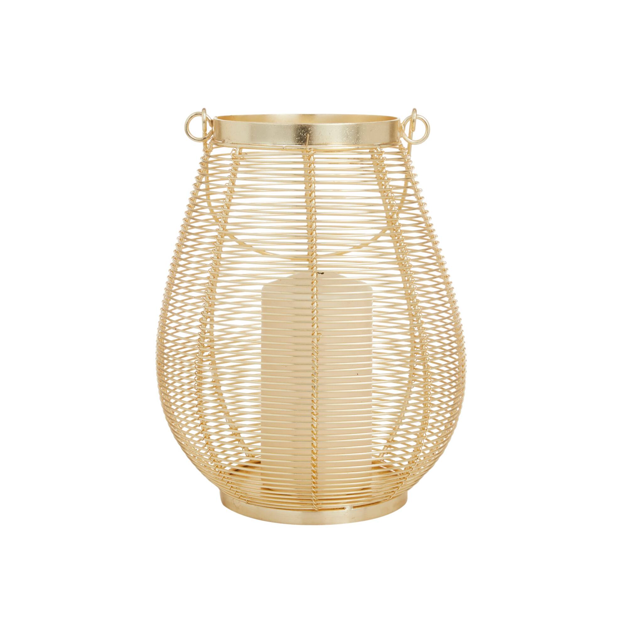 Gold Iron Glam Lantern, 11" x 8" x 8"